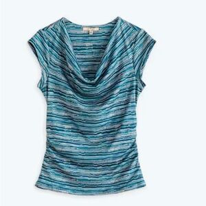 Blue Striped Cowl Neck Top